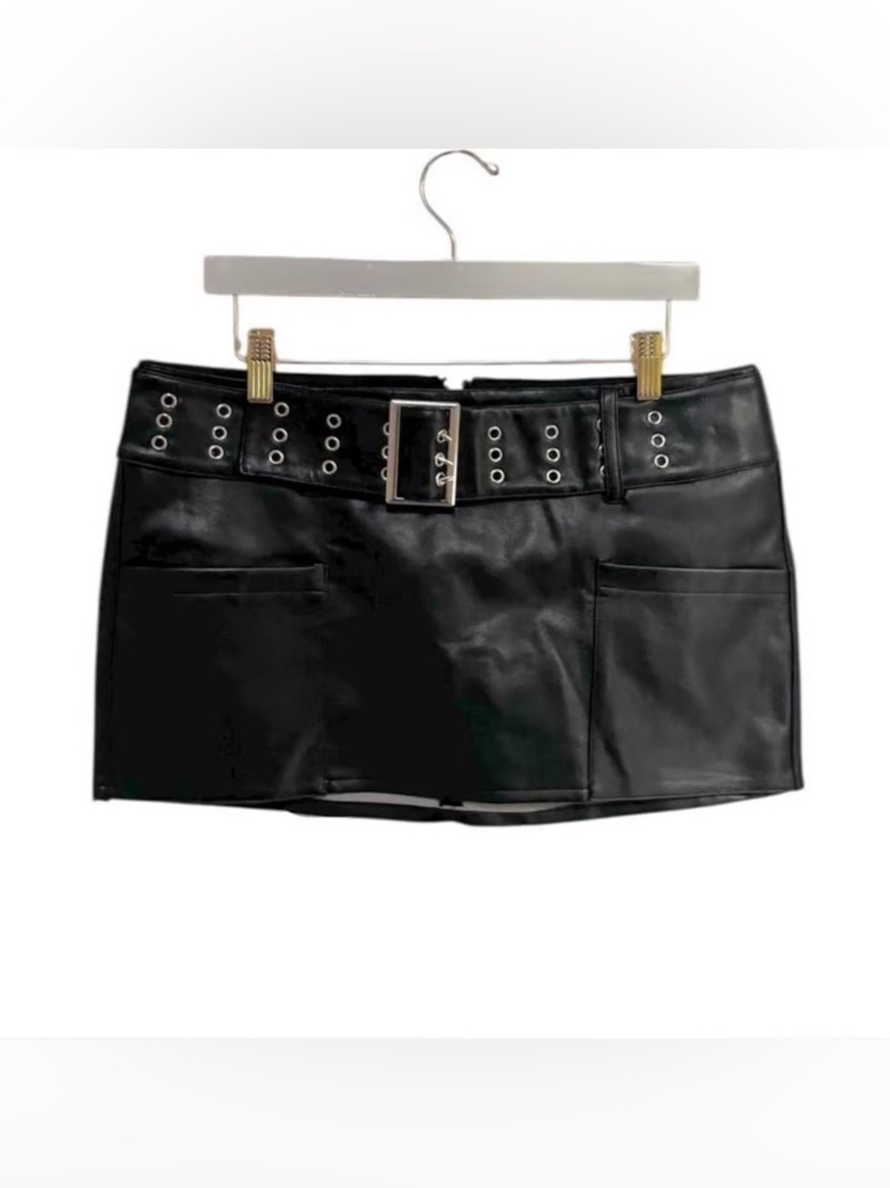 NWT Current Mood by Dolls Kill Black Faux Leather Grommet Micro Mini Skirt - XS
